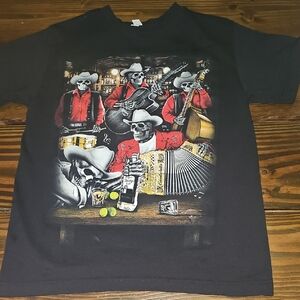 Alstyle Black Tee with Red Western Skull Band Graphic
